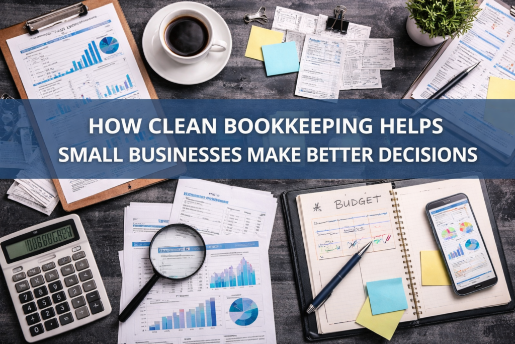 Organized bookkeeping records and financial reports helping small business owners make informed decisions
