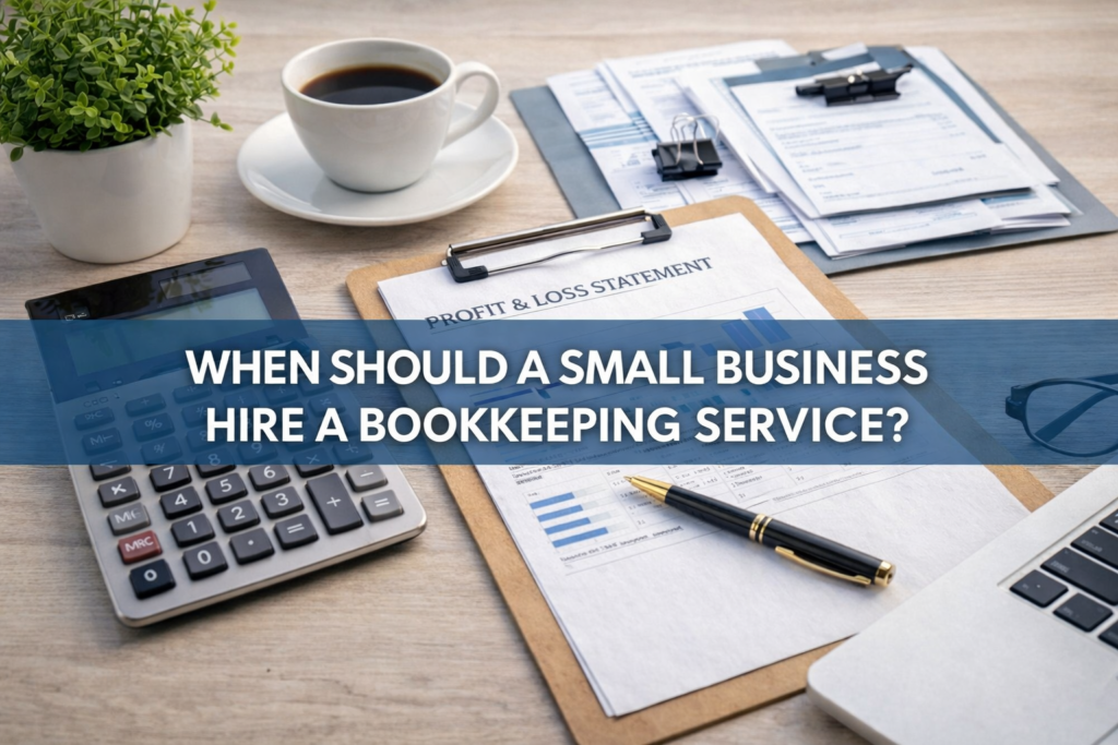 Small business financial records and bookkeeping reports illustrating when to hire a bookkeeping service