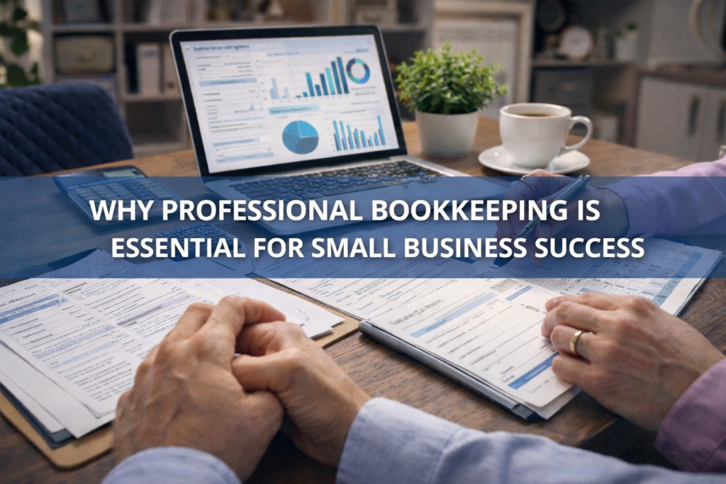Female small business owner reviewing financial reports with a professional bookkeeper